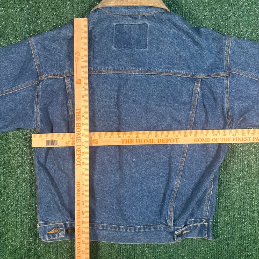 R.D. New York Denim Jacket Mens XL Blue Excellent Leather Collar Trucker - Picture 4 of 4